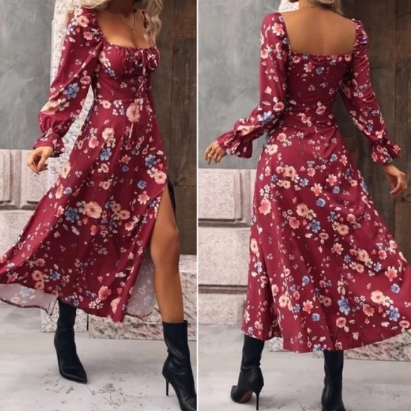 Boho Floral Print Ruffle Sleeve Maxi Dress - Picture 2 of 15